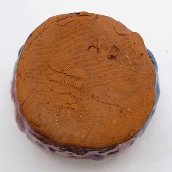 Handmade Abstract Wolf Pottery Bowl Blue & Brown Glaze Signed - Picture 3 of 5